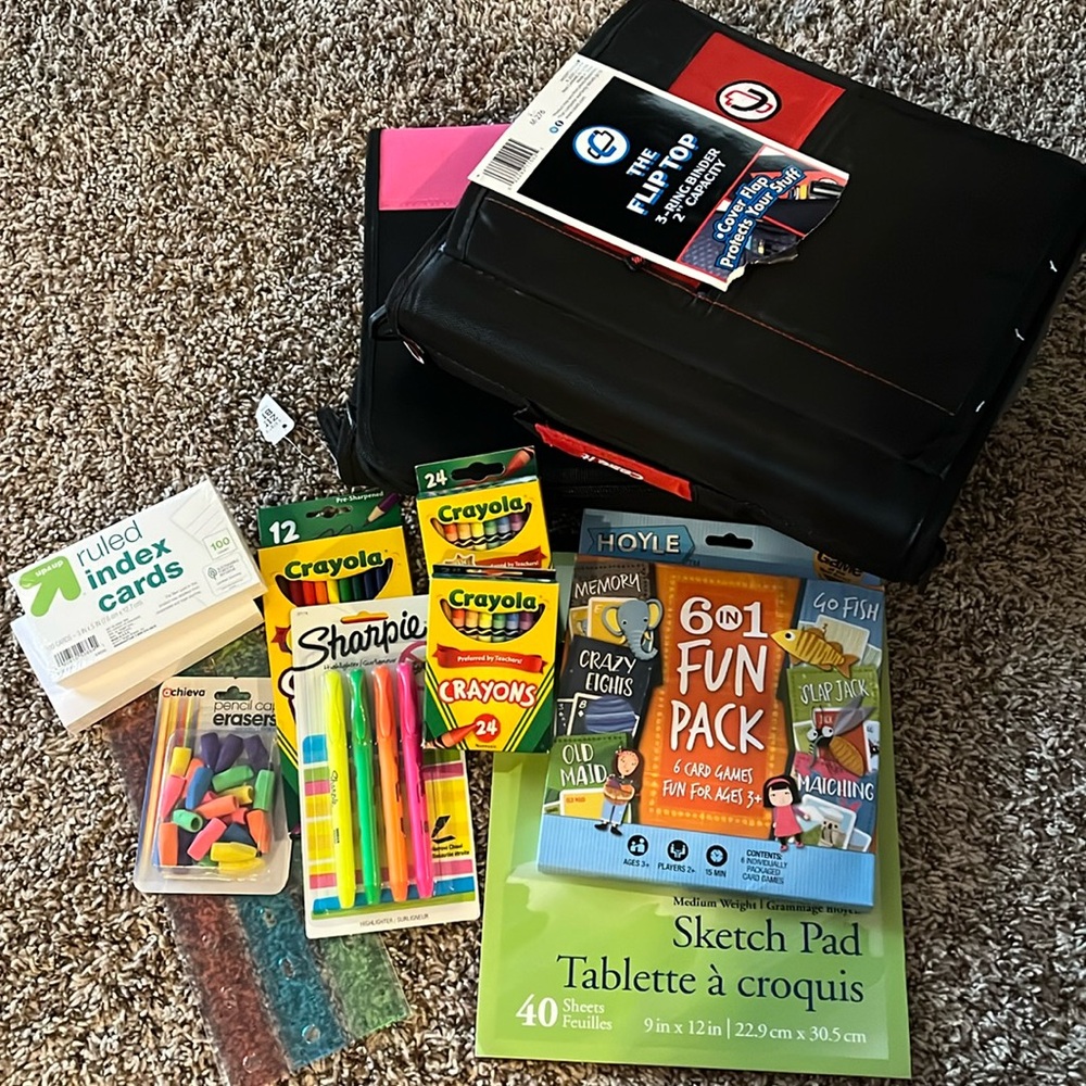 School supplies card games binders NEW
